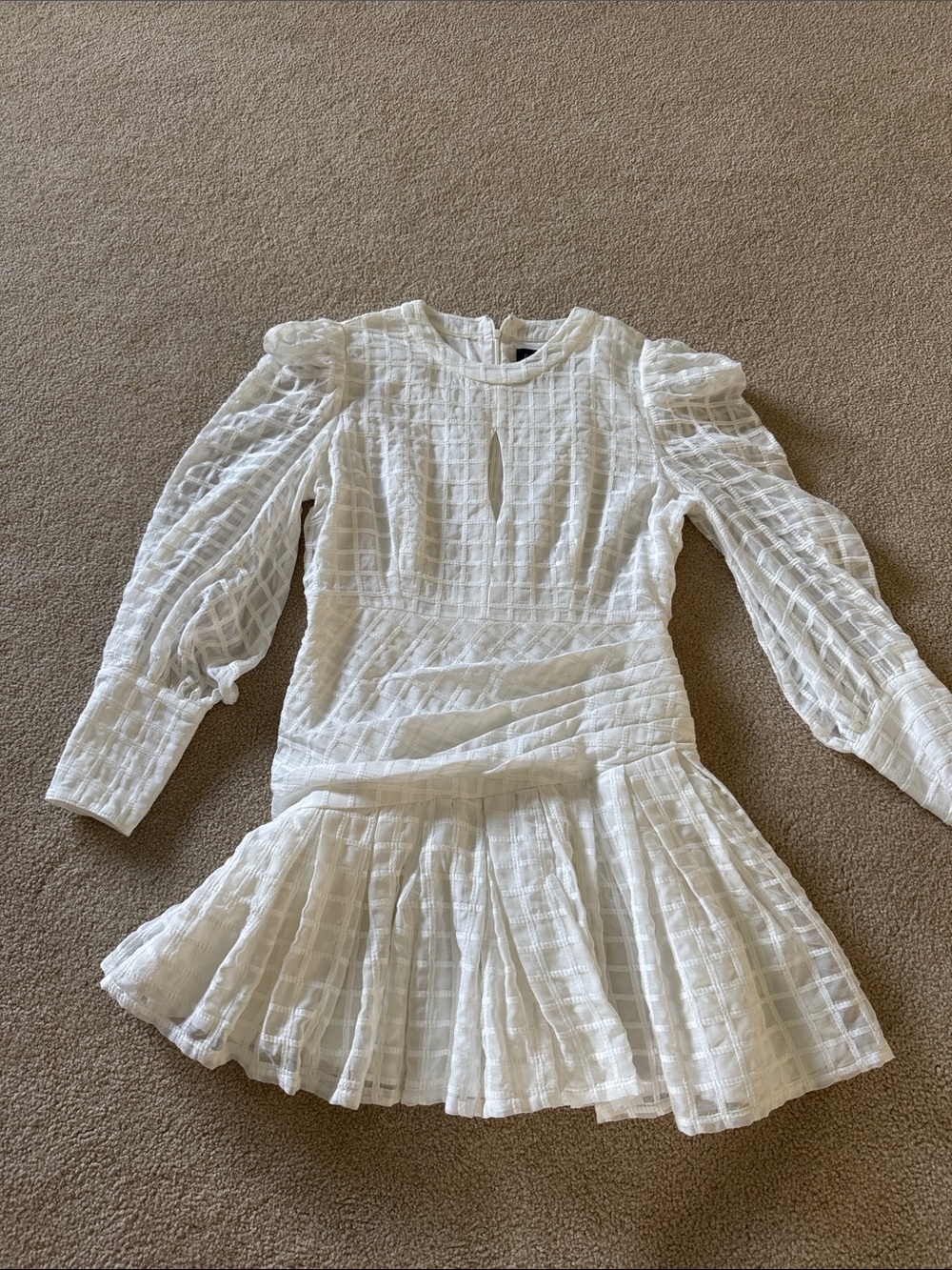 Bardot White Textured Long-Sleeve Ruffle-Hem Dress